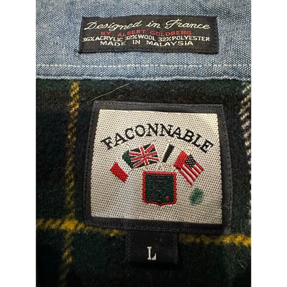 Faconnable Men’s Vintage Wool Blend Plaid Collared Pullover Sweater Blue Large - Picture 5 of 11